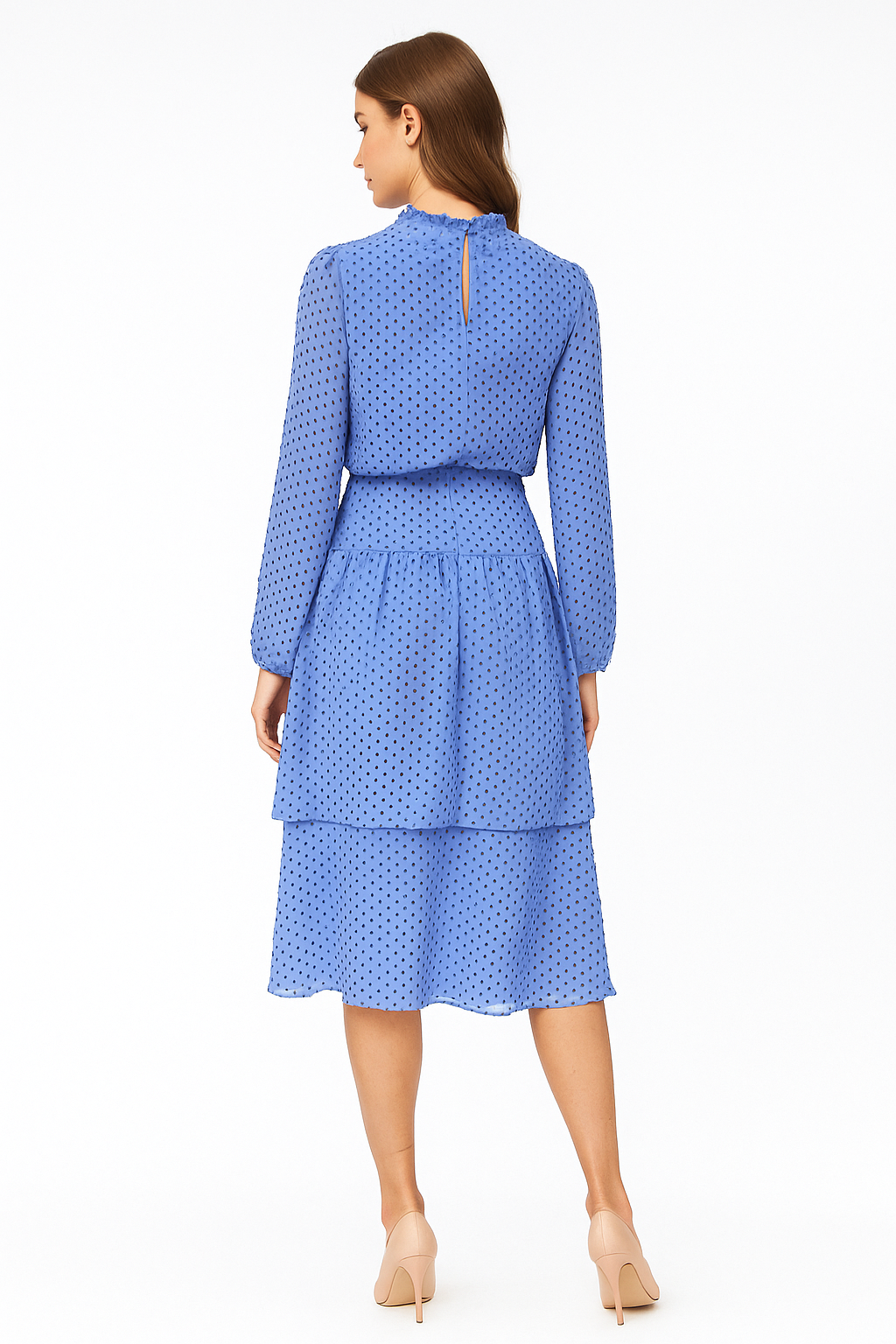 Polka Dot Tiered Smocked Waist Midi Dress – Blue