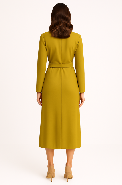 Elegant Olive Green Wrap Midi Dress